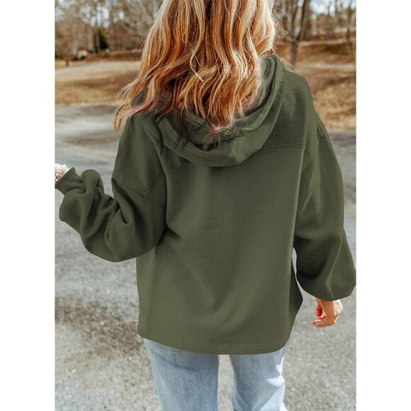 Women's Sherpa Jacket Fuzzy Hooded Zip Up Casual Long Sleeve Coat - Picture 3 of 5